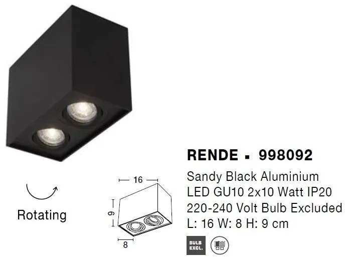 Spot aplicat tavan ajustabil RENDE 2L negru