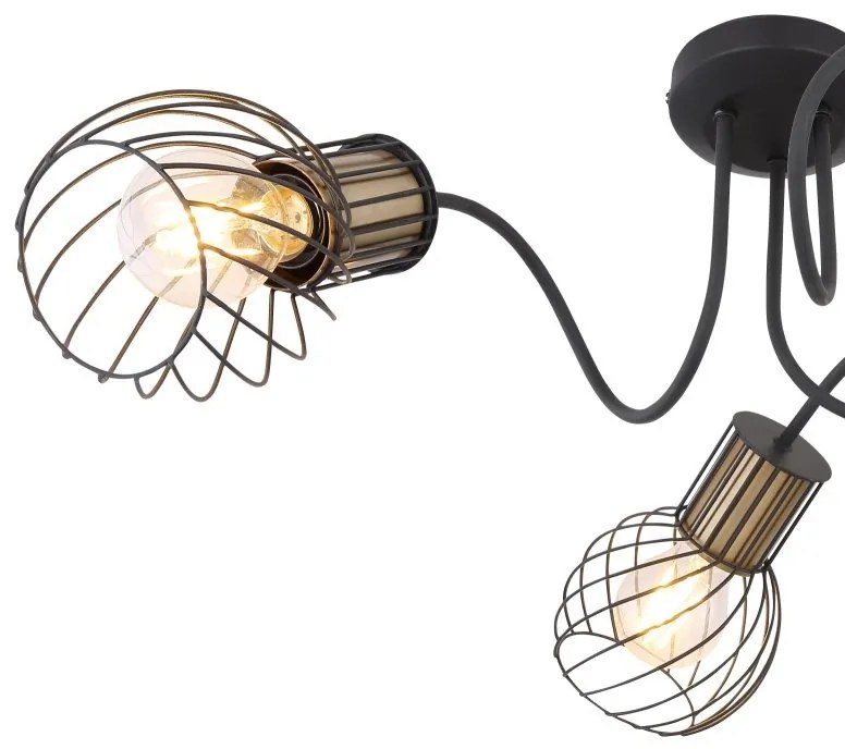 Plafoniera cu 3 spoturi design industrial ARGUSTO negru, auriu