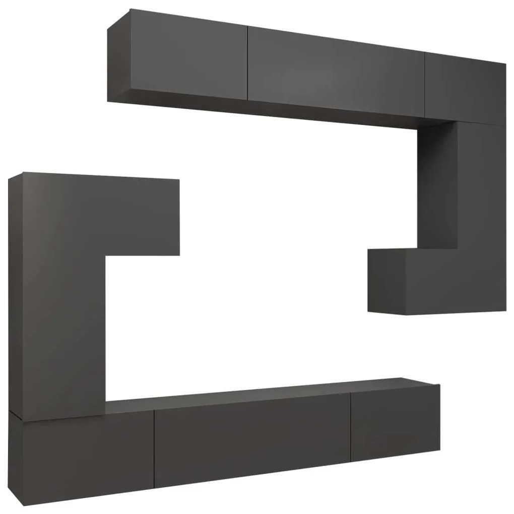 3079565 vidaXL Set de dulapuri TV, 8 piese, gri extralucios, lemn prelucrat