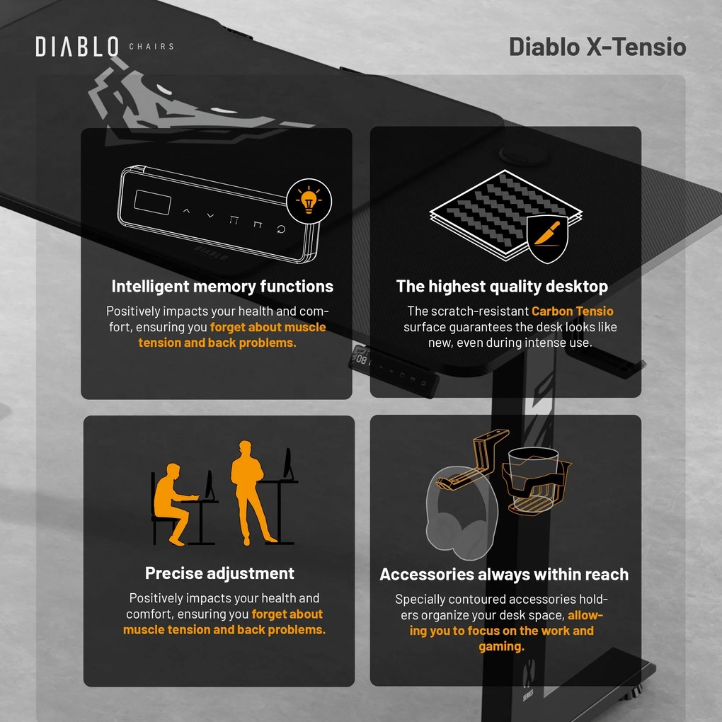 Birou Cu Înălțime Reglabilă Diablo X-Tensio 1400 Negru