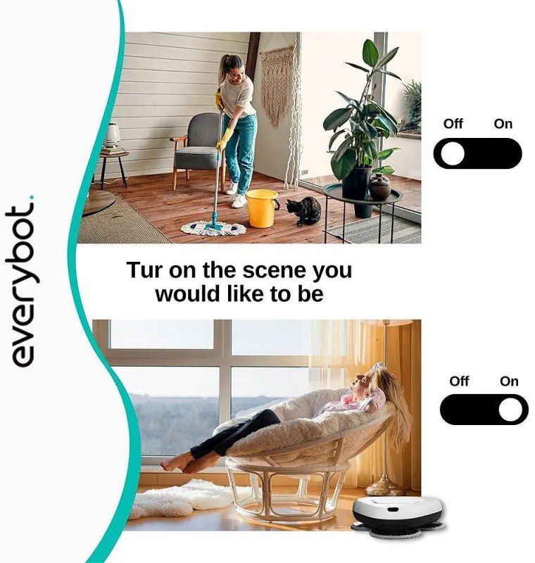 Robot curatare podele Everybot TS300, 27W, 300 ml, Umeda/uscata, Autonomie pana la 200 min, 6 moduri, Senzor anti-cadere/coliziune, Alb