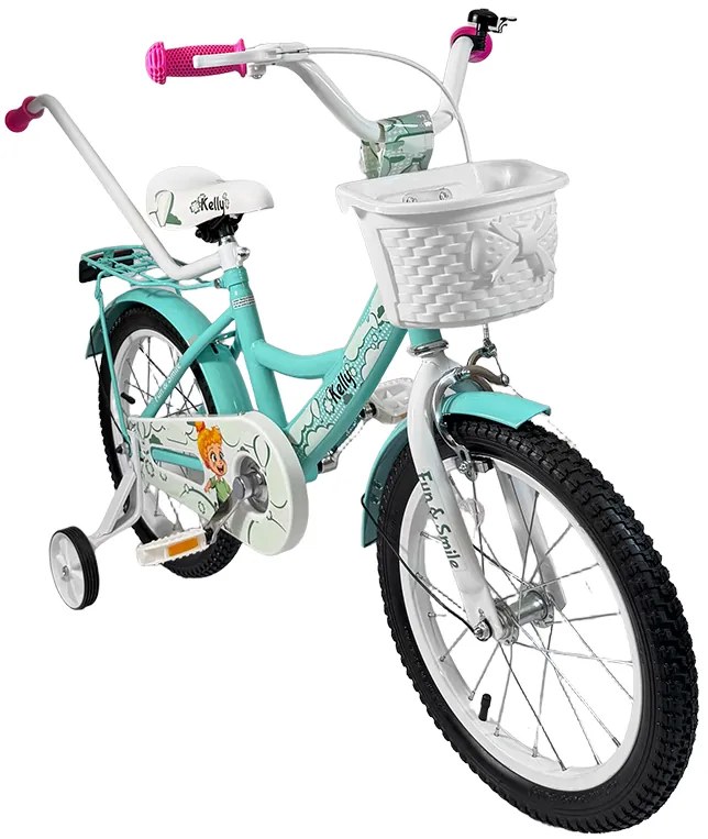 Bicicletă pentru copii cu bară de ghidare, coș și roți auxiliare 16 – pentru copii cu vârsta între 4 și 6 ani