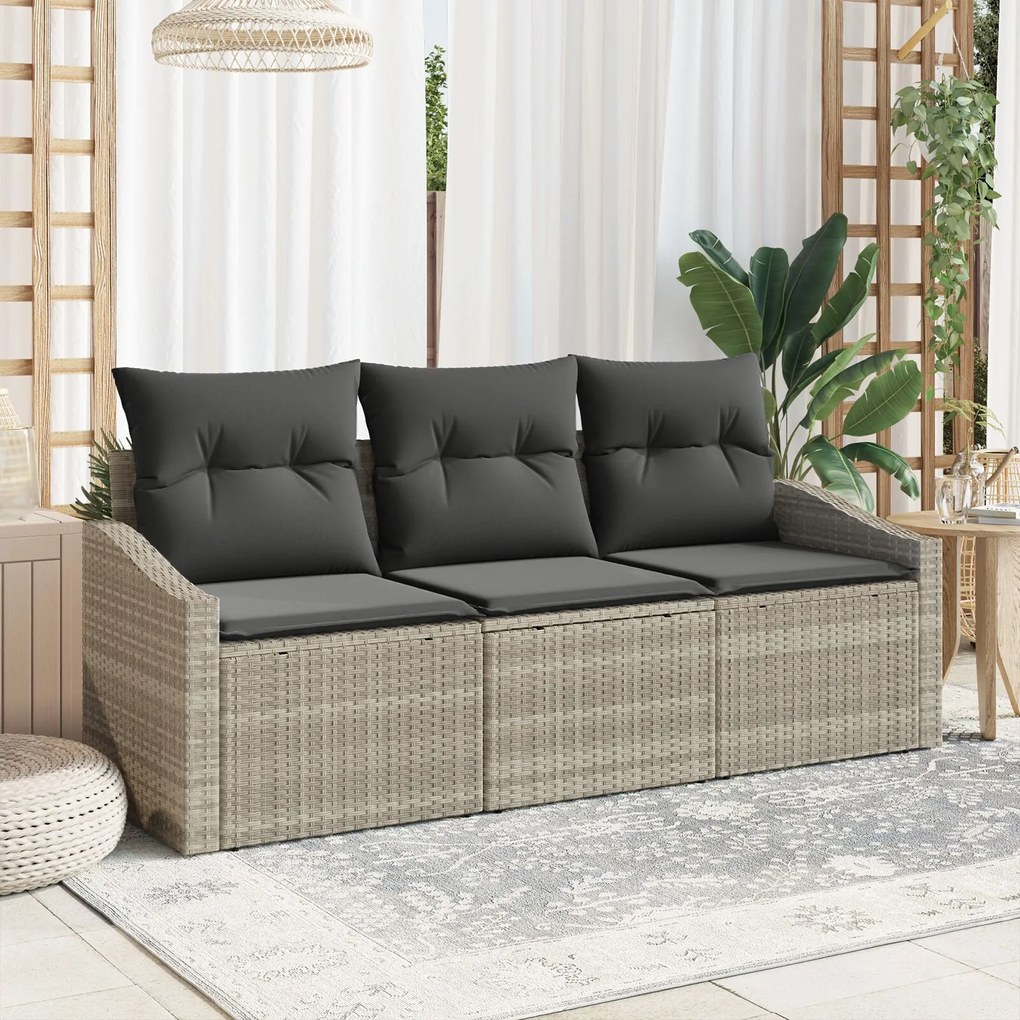 vidaXL Set de canapele pentru grădină 3 pcs Gri deschis Rattan poli