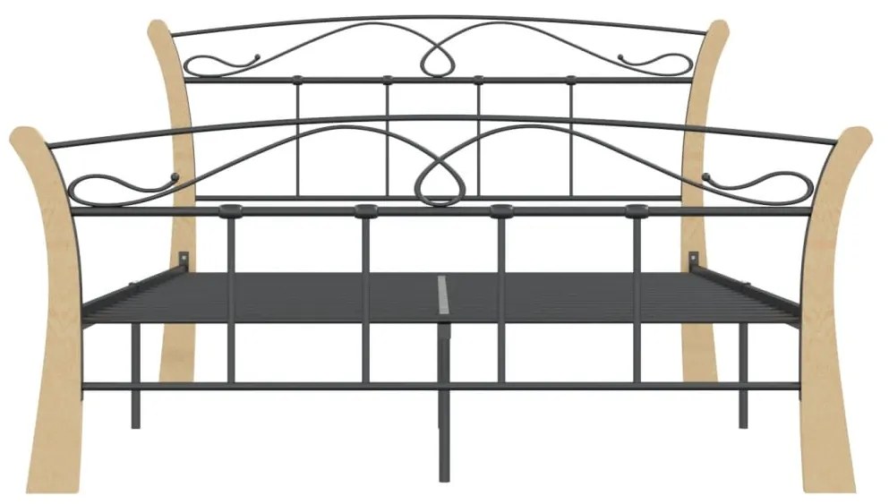 Cadru de pat, negru, 120x200 cm, metal black and light wood, 120 x 200 cm