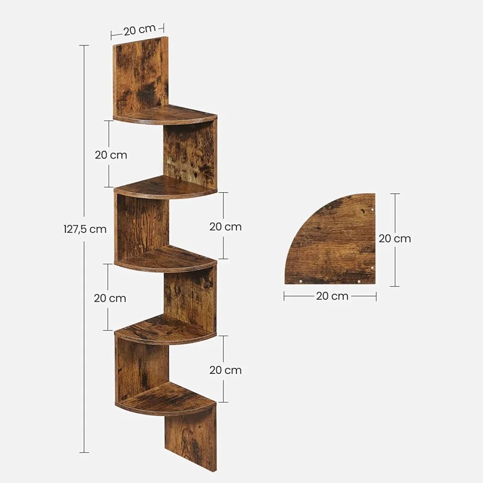 RAI36 - Rafturi, etajera 20x20x127 cm, pentru birou, living, hol, dormitor, stil industrial - Maro