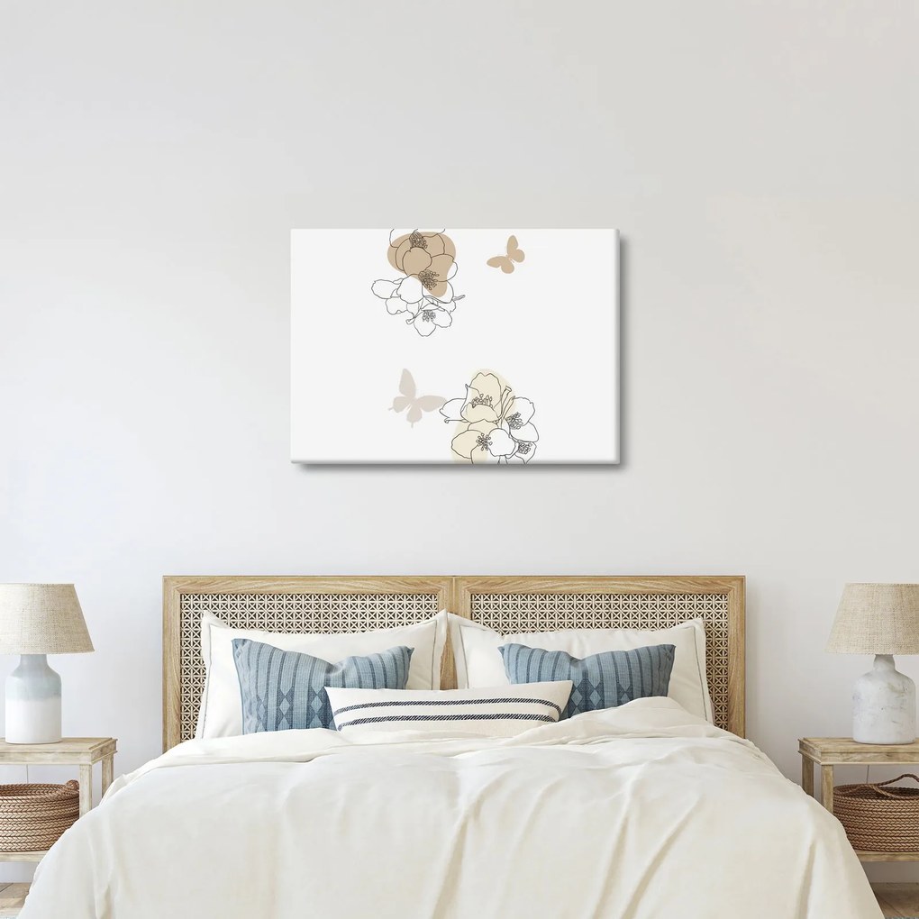 Tablou - Flori bej cu fluture N⁰2 (70x50 cm)