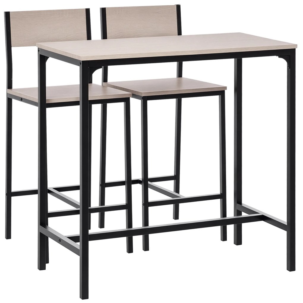 HOMCOM Set de Bar Bartisch cu 2 Taburete cu Spătar înalt pentru Bucătărie, Natural | Aosom Romania
