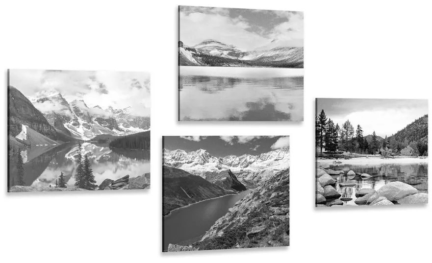 Set tablouri peisaje montane fermecătoare în design alb-negru