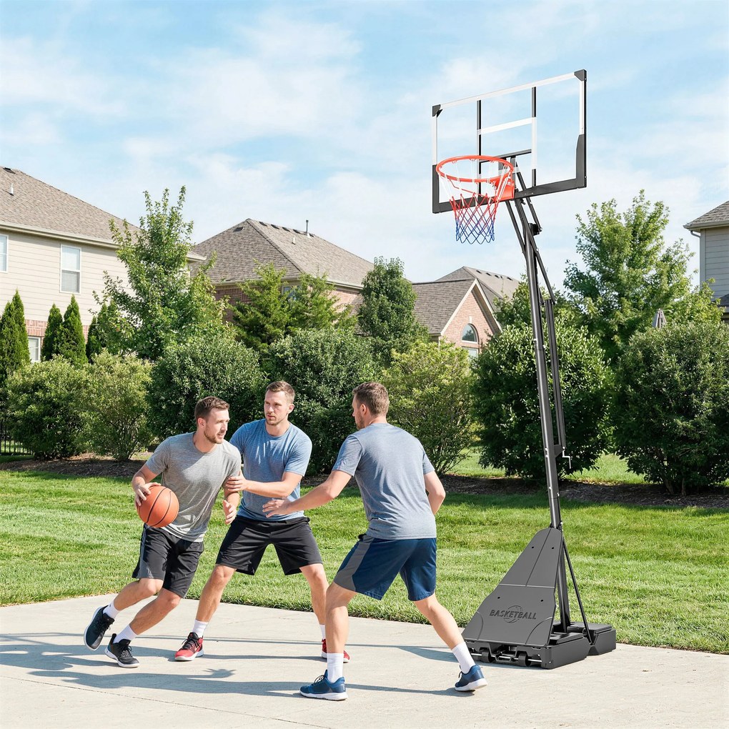 SPORTNOW Coș de Baschet Portabil pentru Exterior, Reglabil 2,45-3,05 m, Panou Rezistent la Șocuri, Reglare cu Manivelă | Aosom Romania
