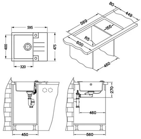 Chiuvetă de bucătărie ALVEUS 1090950 ROCK 59,5x47,5 cm bej