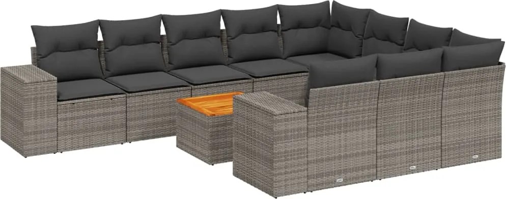 vidaXL Set canapele de grădină cu perne, 11 piese, gri, poliratan