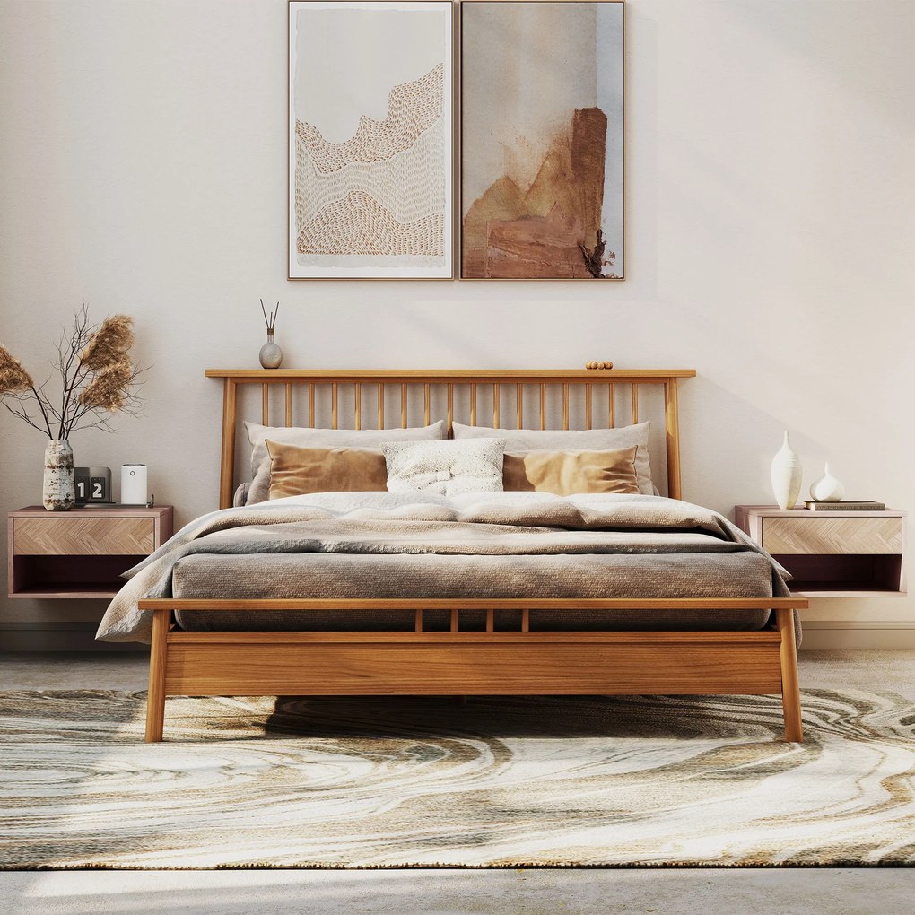 HOMCOM Set de 2 Noptiere Suspendate cu Sertar și Compartiment 37x32x21 cm Lemn Natural | Aosom Romania