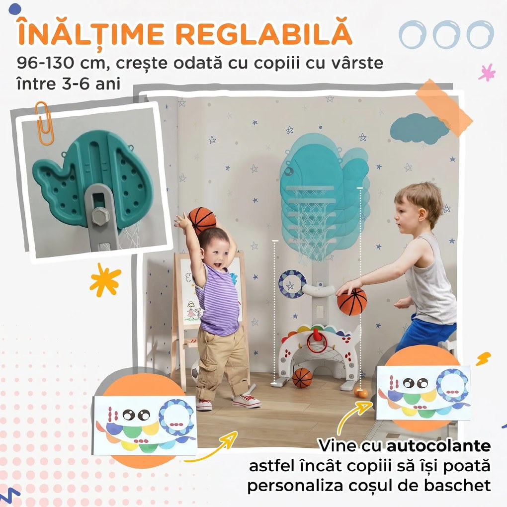 AIYAPLAY Coș de Baschet pentru Copii 5 în 1 cu Înălțime Reglabilă, Poartă de Fotbal și Golf, 46x51x134-152 cm, Multicolor | Aosom Romania