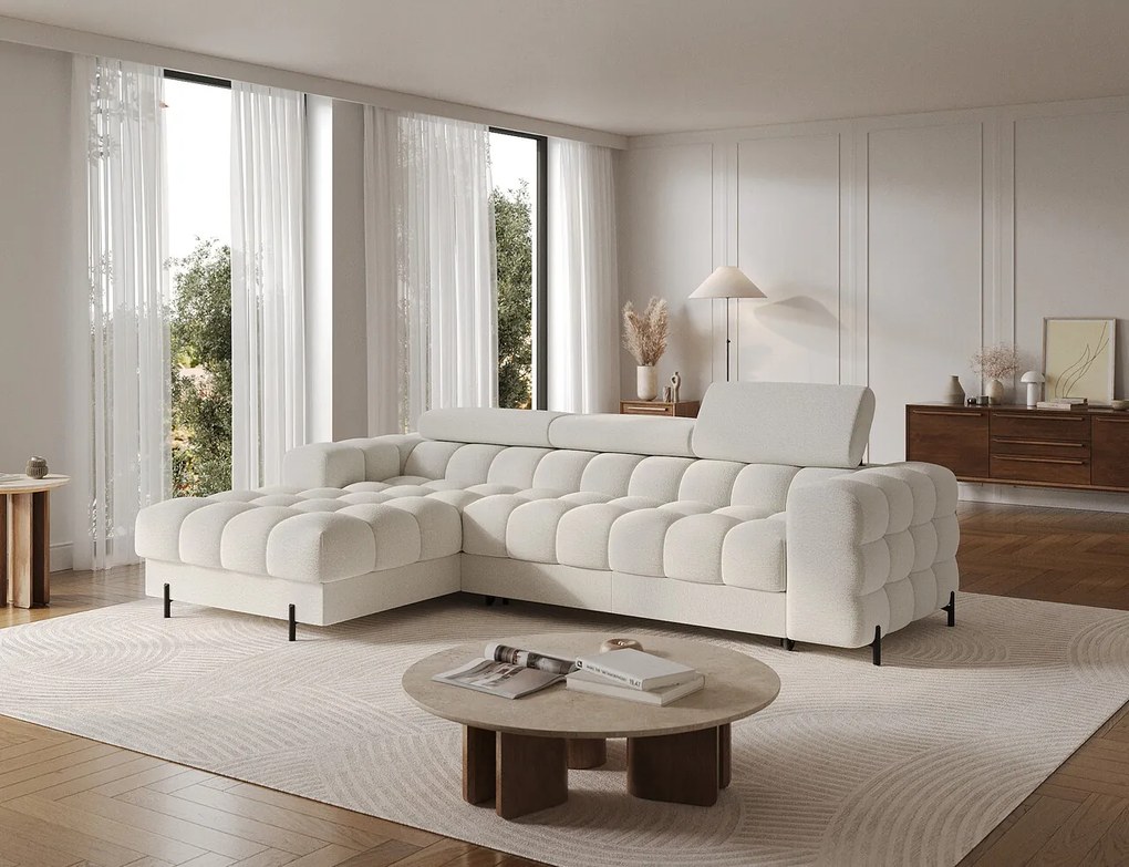 Coltar extensibil stanga 3 locuri ELTAP, LT-01ROY, Felro, 285x181x93 cm, lemn/poliester, alb