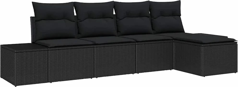 vidaXL Set de canapele pentru grădină cu pernă 5 pcs Negru poliratan