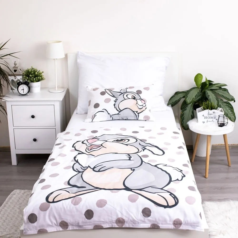Lenjerie de pat pentru copii albă-gri din bumbac pentru pătuț 100x135 cm Thumper "Dots" – Jerry Fabrics