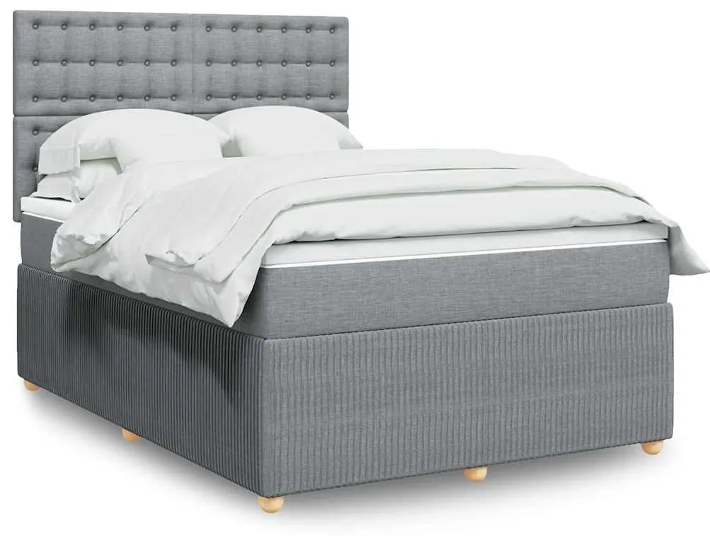 vidaXL Pat box spring cu saltea, gri deschis, 140x190 cm, textil