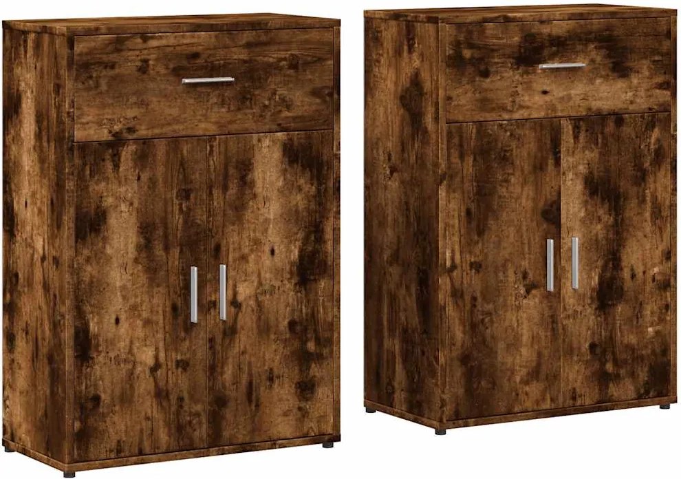 vidaXL Comode, 2 buc., stejar fumuriu, 60x30x84 cm, lemn compozit