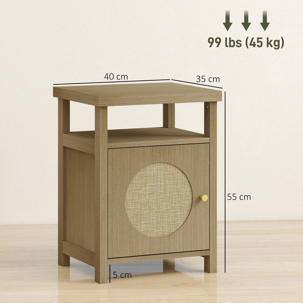HOMCOM Set de 2 noptiere înguste masă auxiliară compartiment deschis dulap finisaj ratan, 40 x 35 x 55 cm maro | Aosom Romania