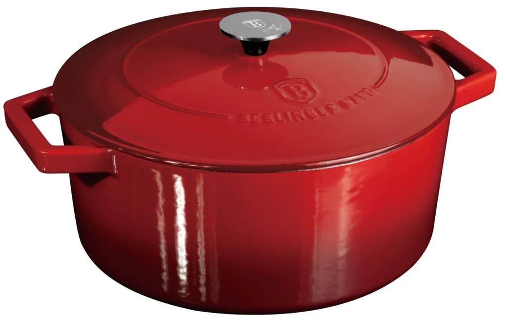 Oala fonta emailata rosie 6,7 L Berlinger Haus BH/8643-NO, compatibila cu plita cu inductie