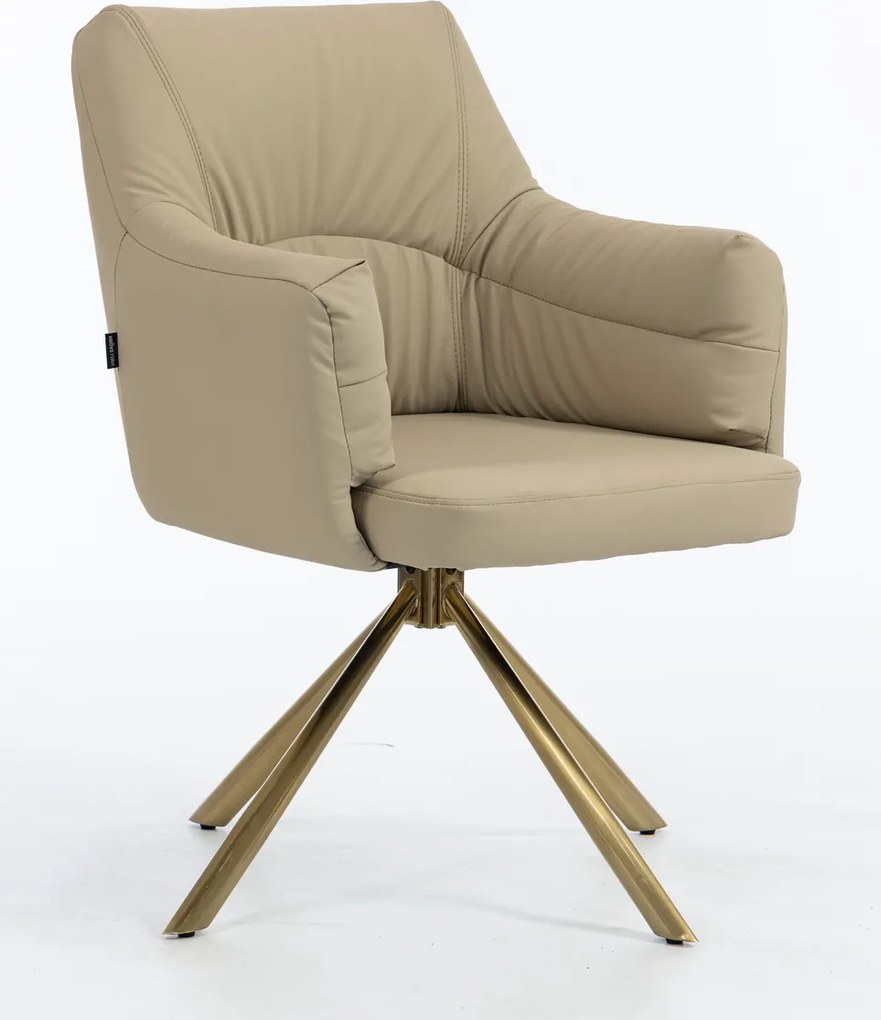 HR840 BAZĂ STEA Scaun Crem Piele Ecologica Premium Soft cu Bază Aurie