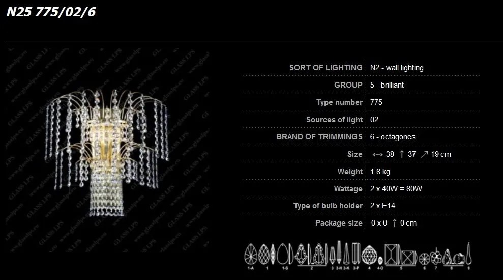 Aplica de perete Lux cristal Bohemia N25 775/02/6