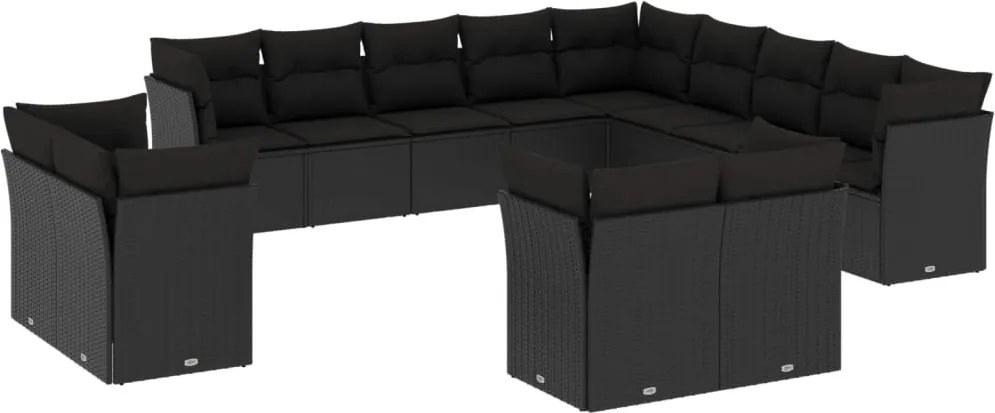 vidaXL Set mobilier de grădină cu perne, 13 piese, negru, poliratan