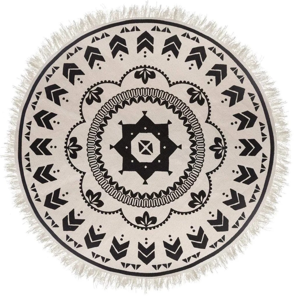 Covor decorativ în stil boho, culori alb-negru, Ø 120 cm