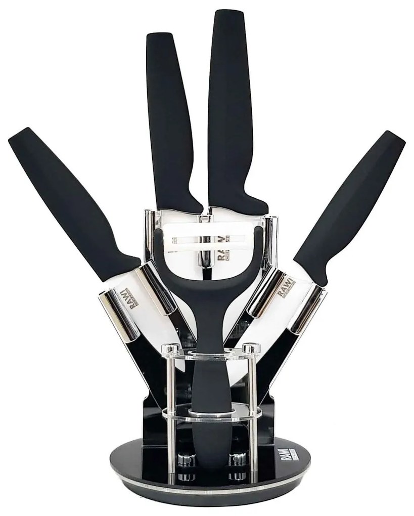 Set 5 Cutite din Ceramica cu stand rotativ, Negru