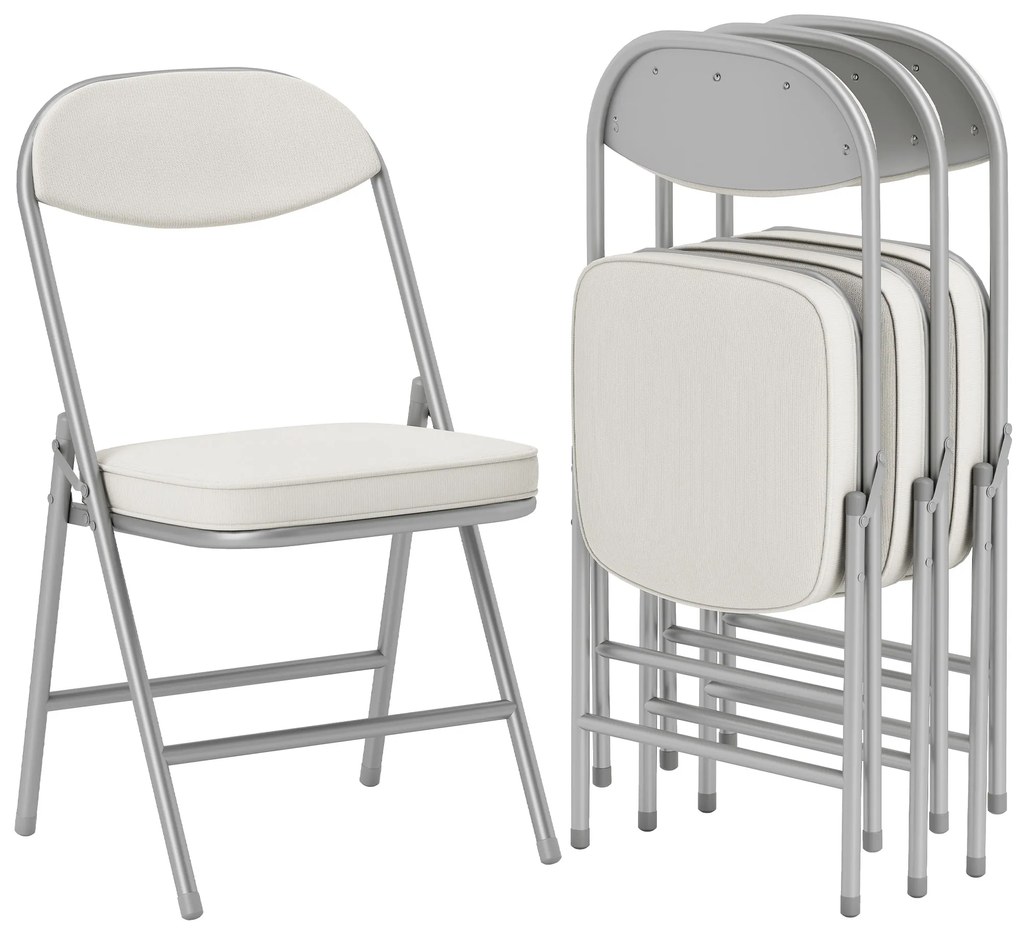HOMCOM Set de 4 scaune pliante căptușite, Scaune pliante cu material catifea, spătar, cadru metalic, crem | Aosom Romania