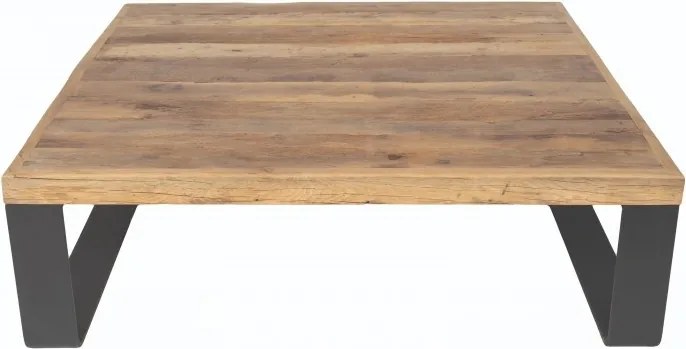 Măsuță de cafea pătrată din lemn de stejar și metal, natur, cu picioare negre, finisaj mat, 37 x 127 x 127 cm, „Alpha”