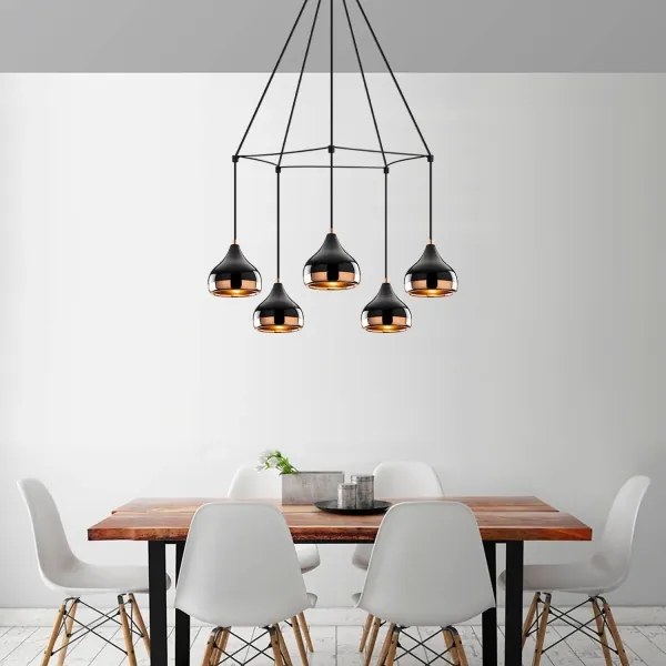 Candelabru pe cablu YILDO 5xE27/40W/230V negru/cupru