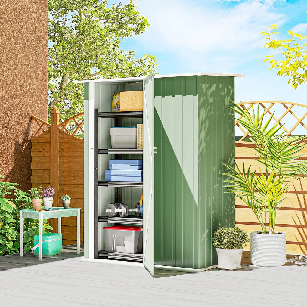 Outsunny Căsuță de Grădină 1.07m² din Oțel Galvanizat, Magazie pentru Unelte cu Ușă Blocabilă și Acoperiș Înclinat, 142x86x189 cm, Verde Deschis | Aosom Romania