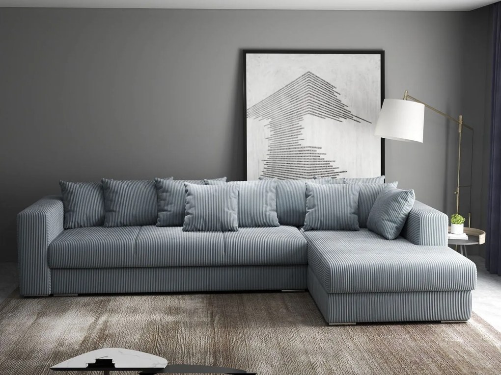 Colțar extensibil dumonde cu ladă de depozitare si sezut confortabil din spuma high-density, Gloria Zoom Grey II 320x183 cm