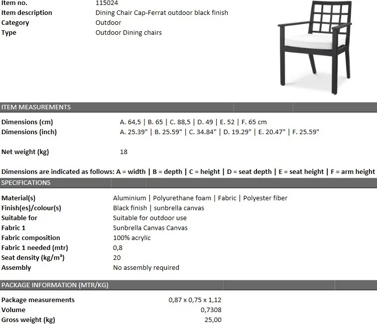 Scaun de interior/ exterior elegant design LUX Cap-Ferrat, negru 115024 HZ