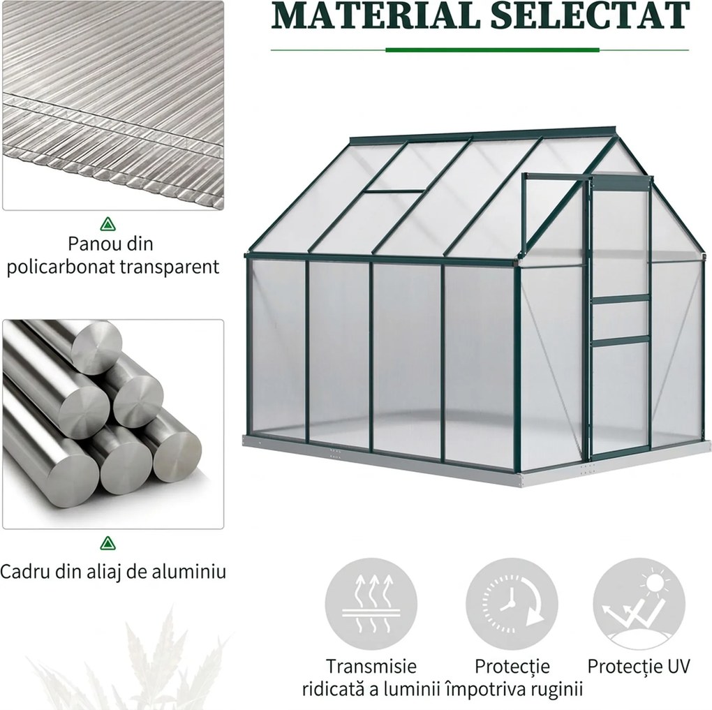 Outsunny Sera pentru plante din aluminiu kit sera de gradina walk-in din policarbonat cu ventilatie, Verde | Aosom Romania