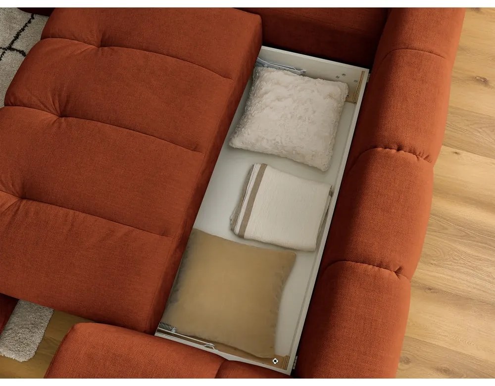 Colțar cărămiziu extensibil/cu spațiu de depozitare (cu colț pe partea stângă/în formă de ”L”) Fuji – Bobochic Paris