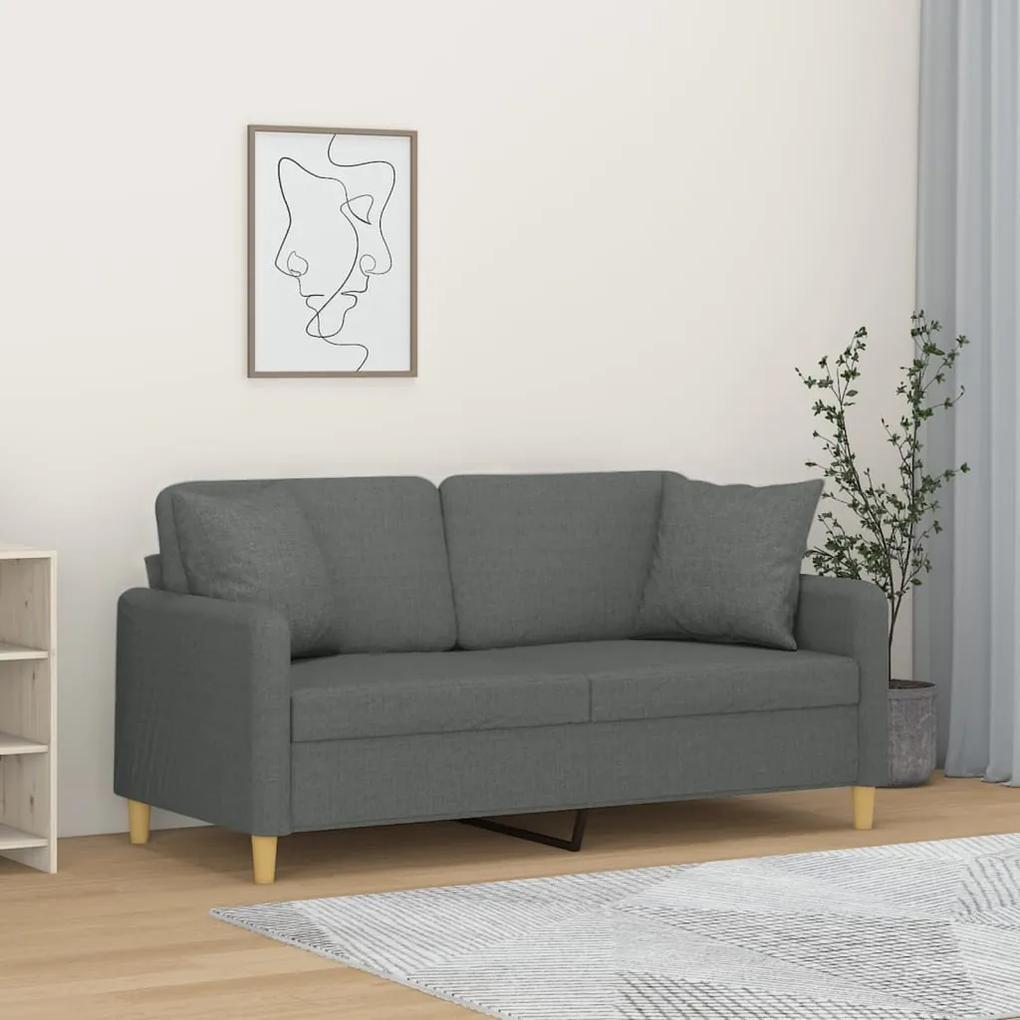 Canapea cu 2 locuri cu pernute, gri inchis, 140 cm, textil