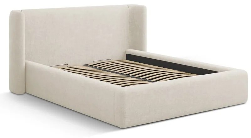 Pat matrimonial crem tapițat cu spațiu de depozitare cu somieră 200x200 cm Jason – Windsor &amp; Co Sofas