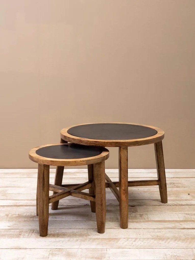 Set 2 masute laterale din metal si lemn de mango, Cap