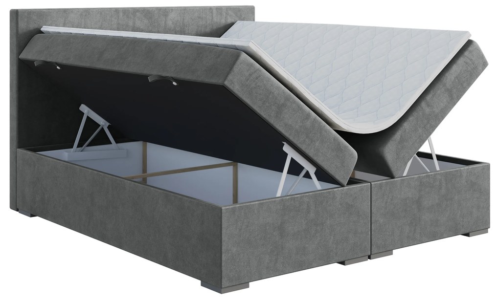 Pat matrimonial Boxspring 180 cm Lemmy (Beton) (cu saltea și sp. depozitare). 1043396