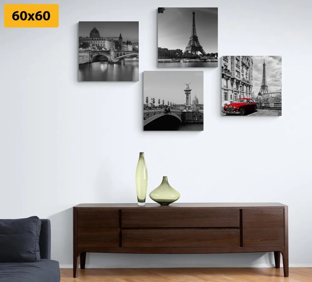 Set tablouri Parisul cu retro mașină roșie