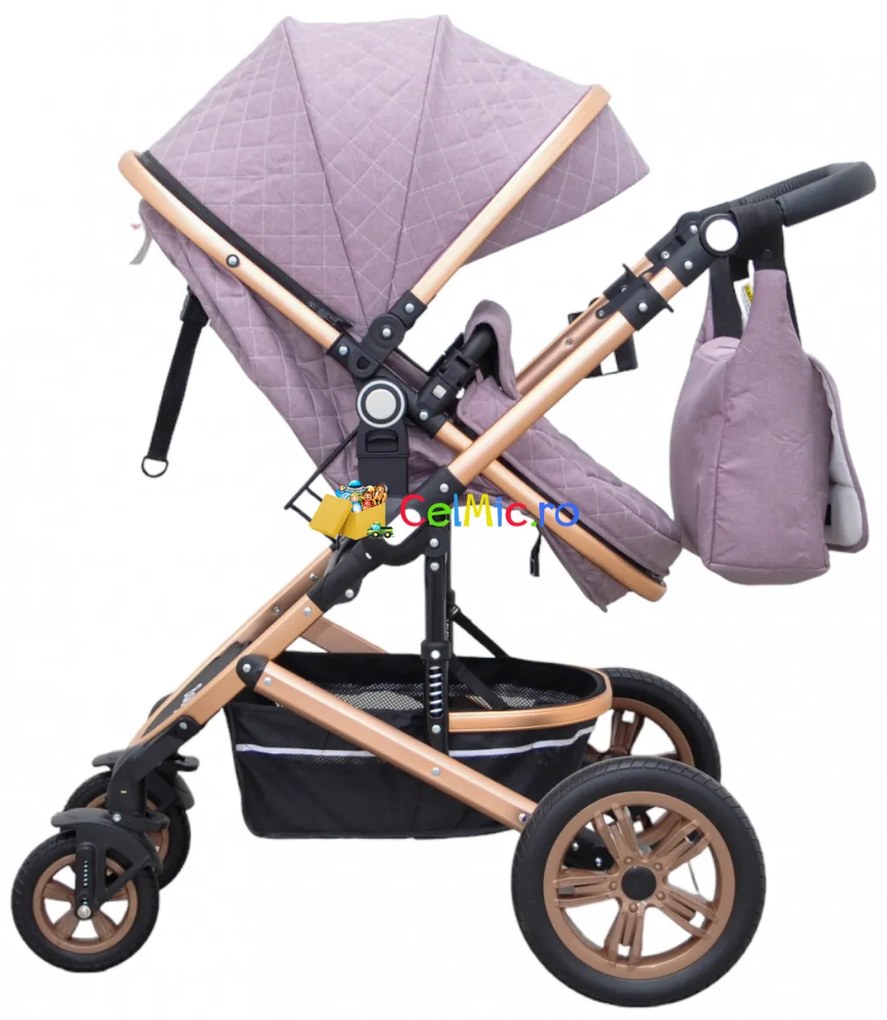 Carucior 3in1 cu landou reversibil si scoica - BabyCare PRO, 0-36 luni - CPC-24-roz