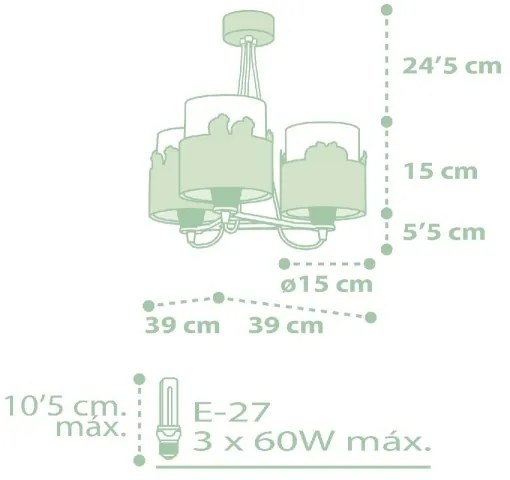 Lustră pentru copii SWEET LOVE 3xE27/60W/230V verde Dalber 61717H
