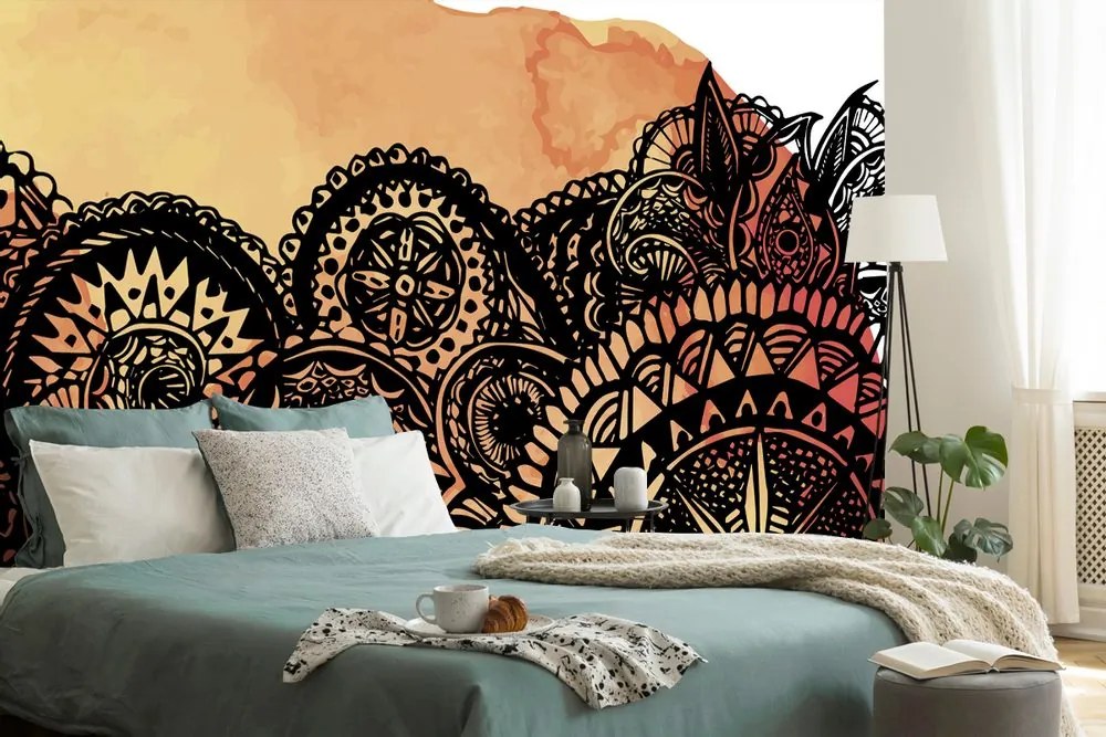 Tapet autoadeziv Mandala acuarel portocaliu