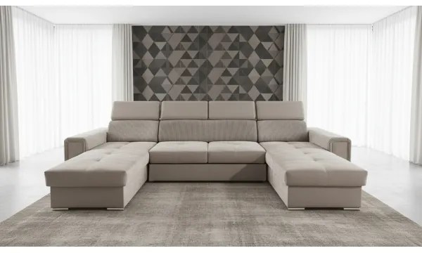 Colțar extensibil SALVADA, reversibil în formă de U, cu spațiu de depozitare, bej