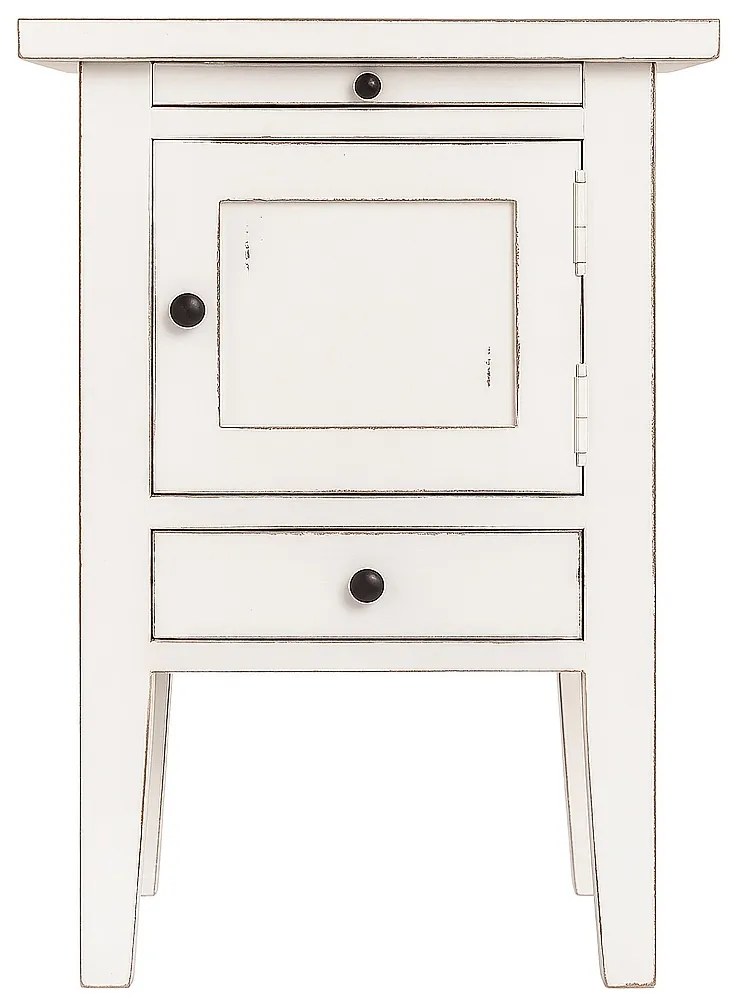 Noptiera alba, din lemn de pin, cu sertar, aspect vintage, Persienne