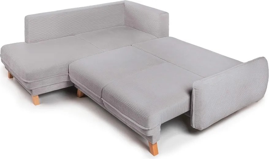 Colțar gri deschis extensibil/cu spațiu de depozitare cu tapițerie din catifea reiată (cu colț pe partea dreaptă/în formă de ”L”) Tori – Bonami Selection