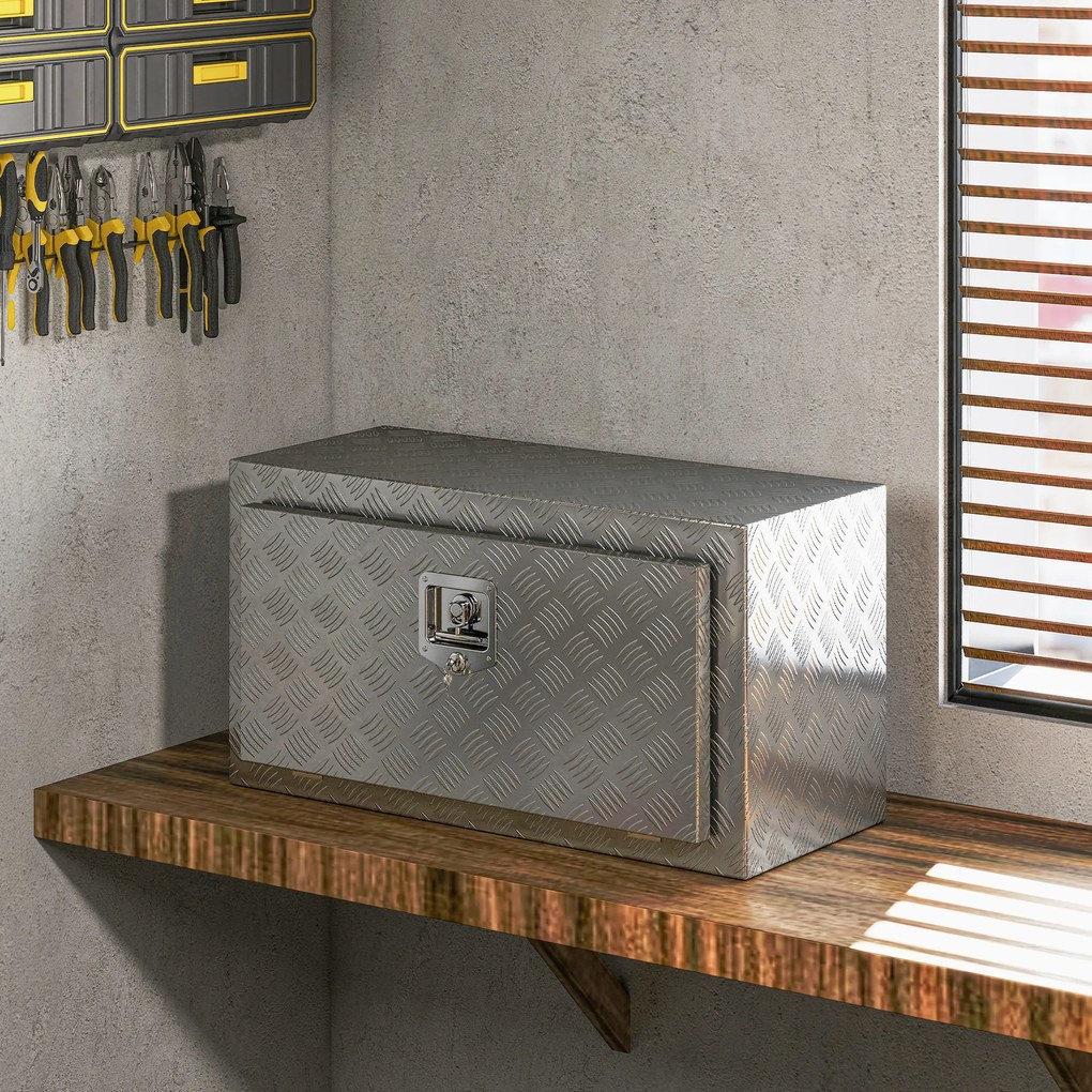 HOMCOM Cutie de Unelte din Aluminiu cu Încuietoare și 2 Chei, Cutie de Depozitare 96L, Rezistentă și Impermeabilă, pentru Pick-Up, Camper, Remorci, 76,2x35,5x40,6cm, Argintiu | Aosom Romania