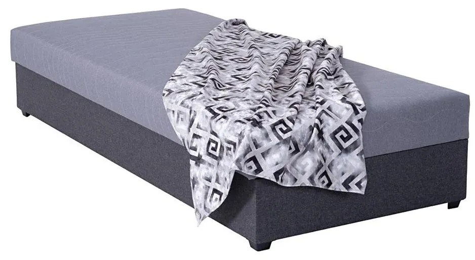 Pat tapițat cu spațiu de depozitare JACOB XL, 90x200 cm, capacitate 130 kg, gri